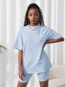 SHEIN 2 pièces Ensemble top tricoté uni et short pour adolescente