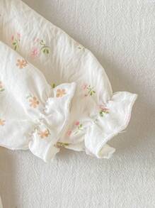 Set da 3 pezzi di pigiama neonato morbido e confortevole con stampa floreale, maniche a raglan con volant, pantaloni lunghi e copertina, outfit per la casa - Albicocca - Visualizzare 8