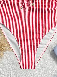 Swim Chiccia Bộ đồ bơi một mảnh buộc dây gợi cảm kẻ sọc đỏ trắng dành cho nữ, trang phục đi nghỉ ở bãi biển - Đỏ và trắng - Xem 5