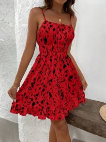 EMERY ROSE Halloween Full Print Casual Twist Front Camisole Dress - Red - View 3
