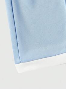SHEIN Explorewe 2 件套校队 Polo 衫，撞色领口，宽松 T 恤和短裤，适合学校、夏季 - 彩色 - 查看 6