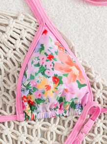 Swim Mod New Arrival Women's Solid Color With Random Print Dual Strap Fashionable Cute Bikini 2Pcs Swimsuit Set For Summer Beach Vacation - Multicolor - View 7