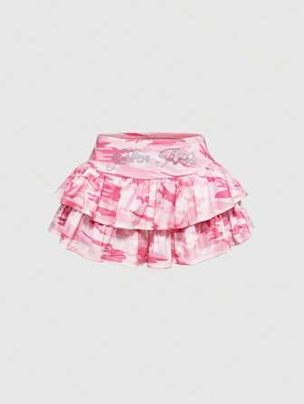 Grunge Punk Minifalda de camuflaje con estampado de rhinestones de súper cintura baja