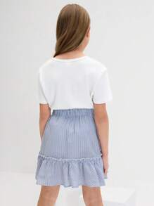 Leap Crew Leap Crew 青少年女孩休闲套装，圆领短袖 T 恤和荷叶边下摆裙子 - 白色 - 查看 2