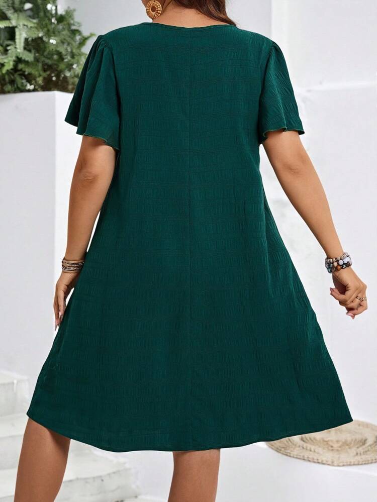 Plus Size Summer Vacation Casual Simple Solid V-Neck Ruffle Sleeve Dress ,Women Summer Clothes,Spring
