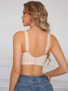 SHEIN 1 件女士米色钢圈文胸，舒适提升和支撑宽肩带文胸 - 米色 - 查看 2