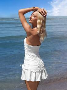 SHEIN ICON Damen einfarbiges Träger-V-Ausschnitt-Kleid mit Rüschen, 4th of July Damen Outfit