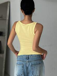 DAZY Women's Summer Plain Square Collar Ribbed Casual Versatile Tank Top