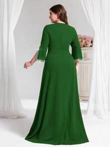 Coutiva Plus Size Beaded Formal Evening Dress, Fitted Scoop Neck - Green - View 2