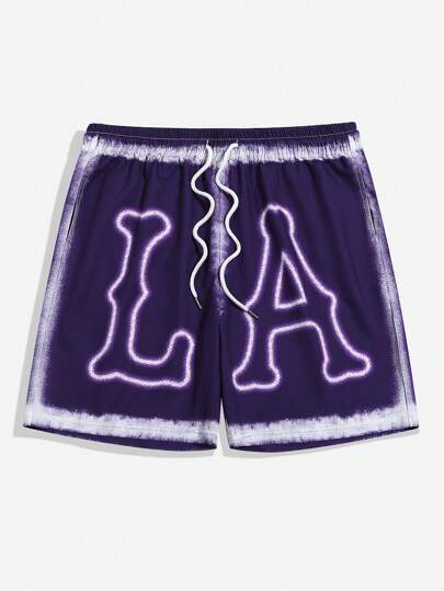 Short imprimé lettres Street Life, short d'été pour homme