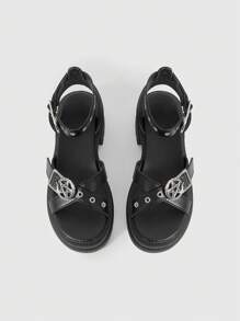 ROMWE Grunge Punk Women's Black Open Toe Plus Size 5.5cm Platform Thick Sole Dark Punk Five-Pointed Star Metal Buckle Design Casual Fashion Everyday Student Beach Sandals Summer - Black - View 3