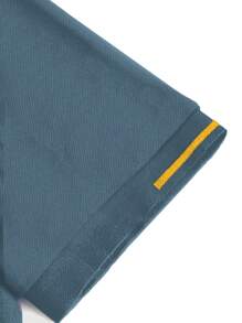 Manfinity CasualCool Men's Casual Contrast Trim Short Sleeve POLO Shirt, Summer, Polo Shirts For Men Collar - Teal Blue - View 5