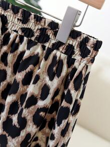 CosyJoli Plus Size Leopard A-Line Ruffle Hem Casual Shorts,Slightly Sheer