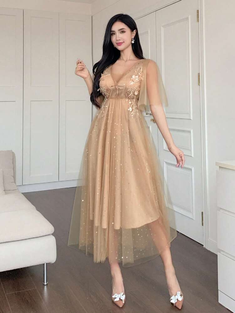 Women's Sequin Patchwork Maxi Party Dress, Spring/Summer Wedding Women Dresses Luxury Prom Dress New Years Women Outfit Carnival Sparkly Dress Floral Dresses For Women