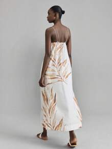 Ontre Women's Teacher Outfit, New Design 2025, Independence Day, Women's Airport Casual Wear, Holiday Style, Print Pattern, Spaghetti Strap Design, Beaded Design, Women's Maxi Dress, Oversized Fit, Side Slit, Straight Skirt, Summer Clothing, Daily Wear, Holiday Dress Palm Tree Dress Island Dress Flow Dress Silk Dresses Resort Wear