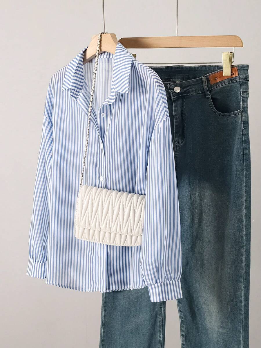 Franclia Chemise simple transparente de base à col - Bleu et Blanc - Voir 1