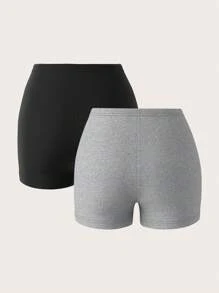 SHEIN PETITE 2 件套女士针织紧身短款打底裤，休闲夏装 - 彩色 - 查看 2