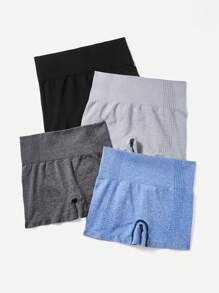 Velisys 4pcs/Set Seamless Solid Color Elastic Waist Sports Shorts Workout Short - Multicolor - View 4