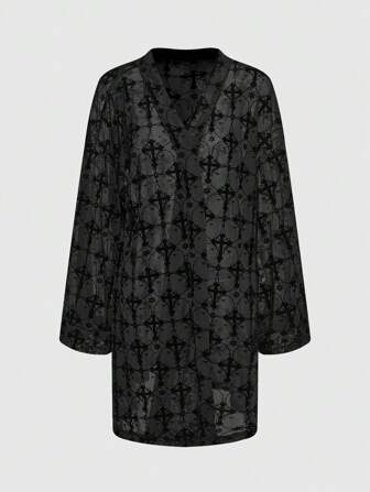 Goth Bata tipo gótico con flor ardiente, cruz y rosas de malla y terciopelo