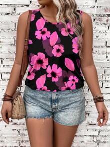 EMERY ROSE Blusa holgada sin mangas con estampado floral colorido y estilo bohemio casual y sencillo, adecuada para salir - Multicolor - Ver 4