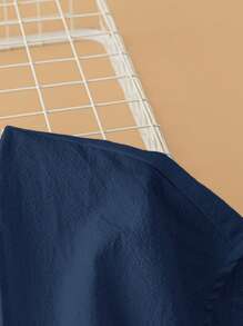 Rusticease Women Solid Color Notch Collar Casual Versatile Cap Sleeve Shirt - Navy Blue - View 5