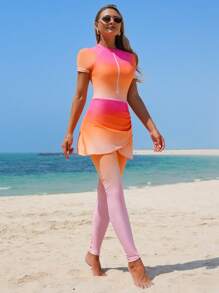 Swim Shayni 1pc Women's Elegant Dignified Gradient Print One-Piece Swimsuit, Fitted Casual Holiday Swimwear/Bathing Suit For Summer Beach Vacation - Multicolor - View 3