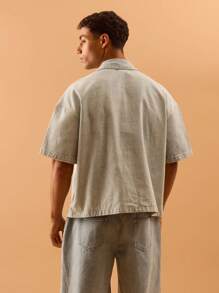 Musero 男士短袖纽扣牛仔衬衫，前袋设计，适合夏季、春季、假日度假穿着 - 藍色 - 查看 4