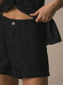 MUSERA Mid Rise Wide Leg Denim Shorts Only Spring Summer Cute Vacation Holiday Beach - Black - View 5