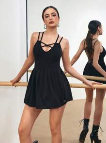 Menodora SHEIN Sport Damen Einfarbiges Lässig Sport Kleid mit Spaghettiträgern und rückenfreiem Design