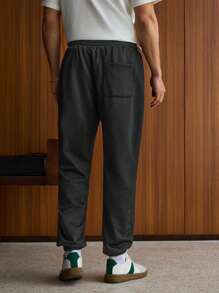 SWAVVY Men's Casual Loose Fit Black Sweatpants With NY Graphic Embroidered Patch, School