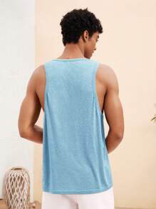 Manfinity VCAY Men's Lightweight Knitted Casual Beach/Vacation Hawaiian Coconut Tree & Letter Print Surfing Vest Beachwear, Summer