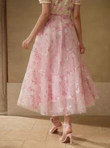 MOTF PREMIUM 花朵刺绣飘逸短裙 - 粉色 - 查看 5