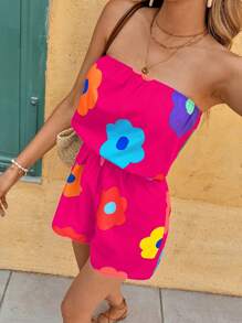 SHEIN VCAY Mono sin mangas con estampado para mujeres, conjunto de vestir casual para vacaciones