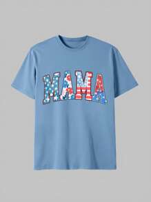 SHEIN EZwear 夏季大码圆领短袖字母印花休闲T恤