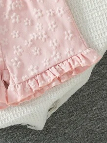 SHEIN Vintaside Kids Baby Girl Sweet Jacquard Top & Jacquard Shorts Set, Spring/Summer