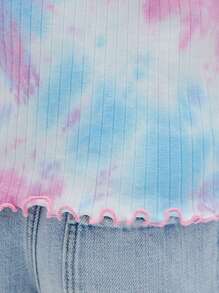 Leap Crew Leap Crew Young Girl Casual Simple Comfortable Round Neck Short Sleeve Tie-Dye Pattern T-Shirt - Purple - View 4