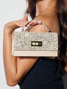 SHEIN BAE Women's Glamorous Sequin Design Handbag - Gold - View 3