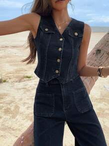 DAZY Women Denim Two Pieces Outfits - Blue - View 1