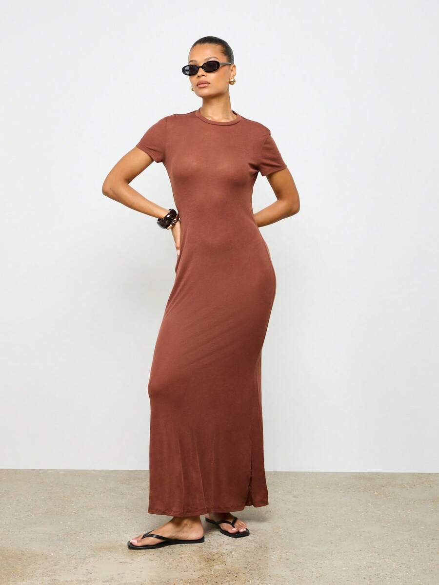 Basic Stretch Bodycon Jersey Knit Maxi DressAiiRZ