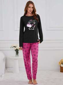 EURMUSE 100% Cotton 2Pcs  Animal Printed PJ Set - Navy Blue - View 4