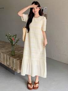 DAZY Women's Textured Puff Sleeve Sweet Dress, Spring/Summer - Beige - View 6