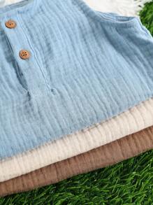 SHEIN Set de 3 piezas de bodis sin mangas de algodón de unicolor para bebé recién nacido niño, paquete básico para verano, body de burbuja para bebé, ropa neutra para bebé recién nacido niño/niña