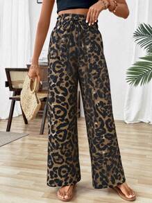 Calvaya Leopard Print Wide Leg Pants, Fashionable For Summer Fall Cloth For Women - Multicolor - View 5
