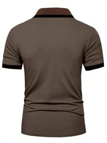 Manfinity Homme Camisa polo de manga corta de hombre casual minimalista con ribete de contraste - Café integral - Ver 2
