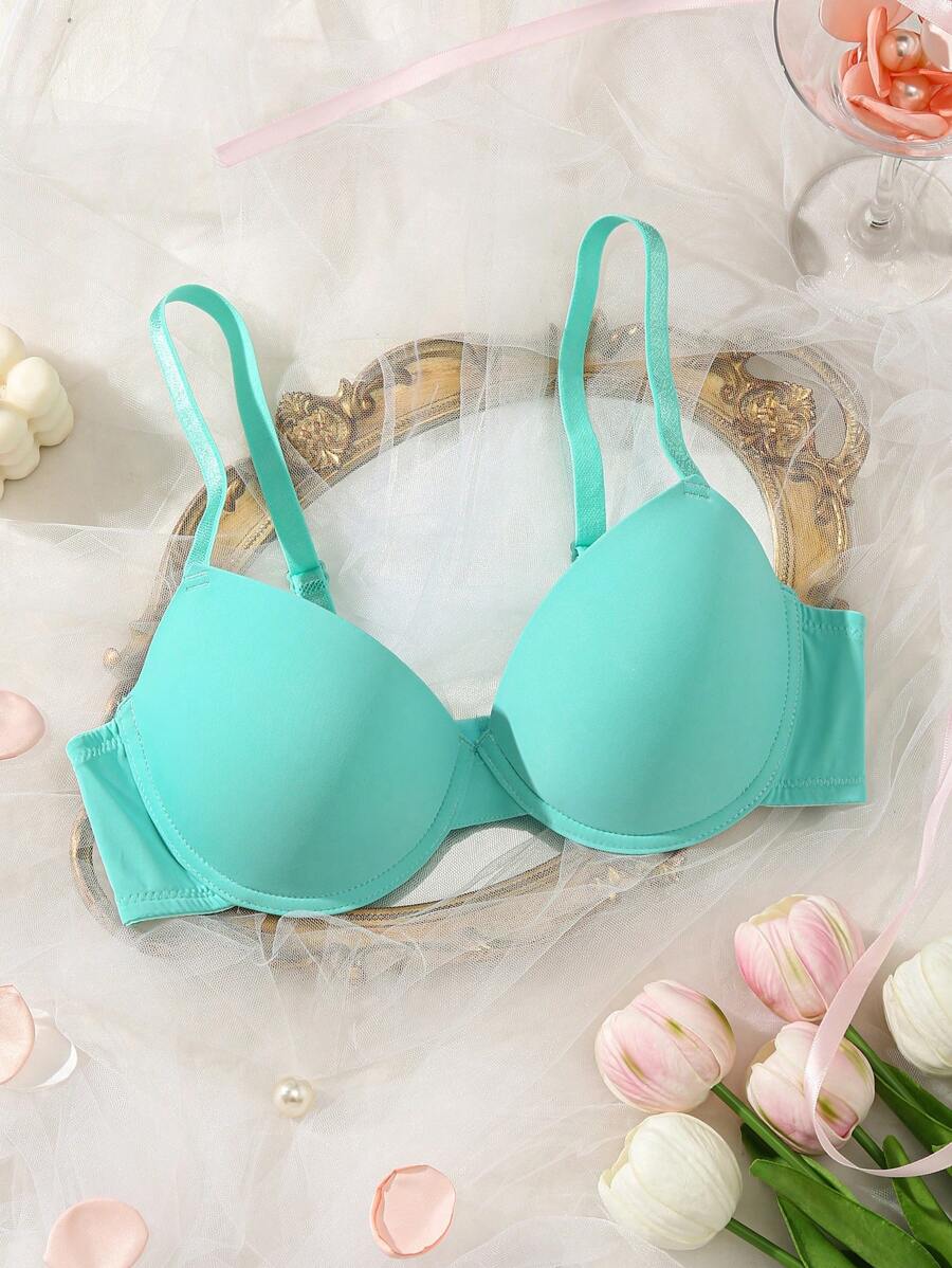 1pc Women's Solid Color Comfortable Underwire Bra - Blue - View 1