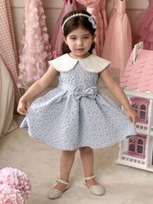 Baby Girl Woven Collared Sleeveless Snug Fit Dress - Blue - View 5