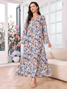 Al Najma Women's Loose Fit Pink Arabic Dress - Brown - View 5