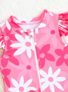 新生儿花卉印花连体泳衣（带头带）