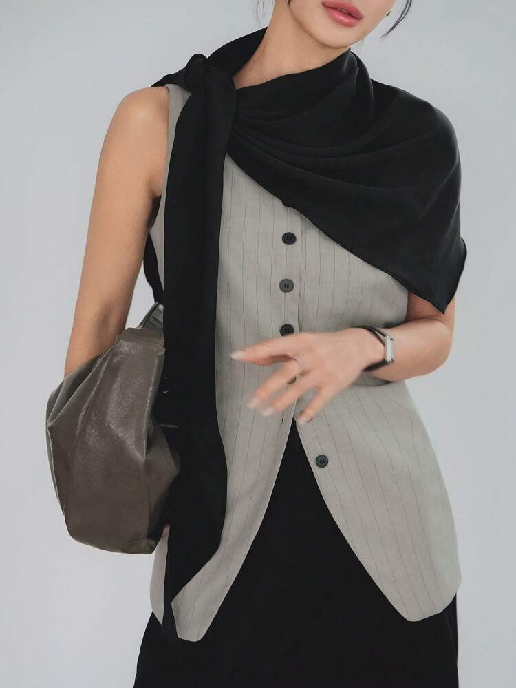 1pc Women's Satin Plain Elegant Shawl Tie Waist Belt, Casual Business Commuter Date Outfit