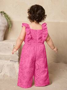 SHEIN Newborn Baby Girl Cute Ruffled Embroidered Jumpsuit, Summer - Pink - View 2